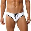 Ausing Slip da bagno da uomo con stampa, a righe, estivo, con sacchetto, comodo, alla moda, imbottito, sexy, a vita bassa, per spiaggia/piscina/spa, S-3XL, bianco, L
