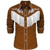 Zanisouta Camicia da uomo stile western, costume da cowboy, costume di carnevale, a maniche lunghe, con frange, casual, hippie, vestibilità aderente, per il tempo libero, camicia con bottoni e frange ricamate