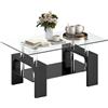 HOMCOM Tavolino Salotto Moderno 2 Livelli Legno Acciaio 90x50x42 cm Nero | Piano d'Appoggio in Vetro Temperato, Tavolino da Divano, Tavolo da Caffè per Soggiorno