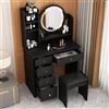 DEZAGCE Toeletta vintage nera, LED 3 colori, 5 cassetti e specchio rotondo | LED 3 colori - Specchio rotondo - 5 cassetti - Stile vintage - Dimensioni 80 × 40 × 135 cm