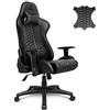EMPIRE GAMING - Black Edition Sedia Gaming Poltrona da Ufficio Gamer - Vera Pelle - Sedile Ergonomico Cuscino Lombare Integrato - Schienale Reclinabile Braccioli Regolabili