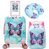 HTgroce Set Valigie per Bambini Farfalla- Trolley Bambina Bagaglio a Mano Rigido con 4 Ruote 360° - Include Zainetto, Cuscino Collo e Etichetta