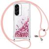 Vauki Cover per Samsung Galaxy A36 con Cordino, Trasparente Glitter Liquido Antiurto Brillantini Tracolla Custodia, Antiurto Antigraffio Silicone Bumper Laccio Protettivo Case, Rosa