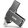 SSK Chiavetta USB 64GB, lettura fino a 450MB/s, doppio connettore USB A e C