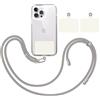 TBOC Cordino Catenella Laccio Strap Porta Cover [Grigio] + 2 Toppe di Fissaggio aggiuntive [Bianco Ice] Telefono Cellulare Collo - Tracolla Catenina cordini Cellulari Telefoni Universale Laccetti