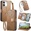Fertuo Cover a Libro per Xiaomi Redmi Note 17 Pro Max/Plus 5G, Marrone | Antiurto, Blocco RFID, Portafoglio con Porta Carte, Laccio, Chiusura Magnetica, Stand, Tasca Zip, Fiori, Flip Case, Pelle PU