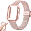 Yisica Cinturino per Apple Watch 42mm, Custodia Rigida Protettivo Cover, Metallo in Acciaio Inossidabile Cinturini Magnetico per iWatch 3/2/1 (Oro Rosa & Cinturino Rosa, 42MM)