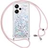 Vauki Cover per Xiaomi Redmi Note 13 Pro+ 5G con Cordino,Trasparente Glitter Liquido Antiurto Brillantini Tracolla Custodia,Silicone Bumper Laccio Sabbie Donna Protettivo Case, Argento