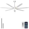 Ohniyou Ventilatore da soffitto da 182 cm con luce, grande ventilatore da soffitto industriale con telecomando/app, 7 pale in alluminio, motore DC silenzioso per terrazze esterne, garage, argento
