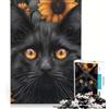 JIANGENNF Puzzle per adulti da 1000 pezzi: Gatto nero tra i girasoli, gioco interattivo, attività divertenti da fare a casa, regalo per donne 38x52cm