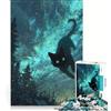 JIANGENNF Puzzle per adulti da 1000 pezzi: Gatto nero nella foresta sotto una notte stellata, giochi per famiglie, divertente antistress, collezione d'artista, belle arti 38x26cm