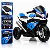 TOYSCAR Moto Elettrica per Bambini 12V BMW HP4 Race con Licenza Ufficiale, 3 Ruote, Sedile in Pelle, Luci LED, Musica, USB e AUX, Batteria Ricaricabile, 18-60 Mesi (Blue)