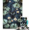 JIANGENNF Puzzle per adulti da 1000 pezzi: Gatto nero tra le ninfee, giocattolo educativo, difficile, da aggiungere alla lista dei desideri con Babbo Natale 38x26cm