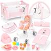 deAO 20Pcs Set Passeggino e Accessori per Bambole con 30cm Bambola, 3 Anni+