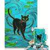 JIANGENNF Puzzle da 1000 pezzi Gatto nero in una vetrata, giocattolo fai-da-te, rilassante e stimolante per la mente, compleanno e Natale 38x26cm