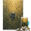 JIANGENNF Puzzle per ragazzi da 1000 pezzi con un gatto nero nell'erba alta, gioco rilassante, interazione genitore-figlio, regalo di compleanno 38x26cm