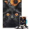JIANGENNF Puzzle da 1000 pezzi per ragazzi: gatto nero tra i girasoli, decorazione da parete, compleanno 38x26cm