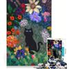 JIANGENNF Puzzle per ragazzi da 1000 pezzi: Gatto nero tra i fiori, gioco rompicapo, impegnativo da completare, regalo per amici e familiari 38x26cm