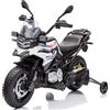 Mondial Toys Motocicletta BMW F 850 GS Moto Elettrica Bambini 12V Ruote in Gomma EVA Rotelle Removibili Cavalletto in Metallo Luci LED USB Suoni Sedile Ampio 3-8 Anni Sospensioni fino a 30 kg Bianco