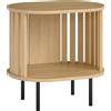 HOMCOM Tavolino da salotto ovale con vano aperto, gambe in acciaio, design a doghe 50x39x50cm Legno naturale | Aosom Italy