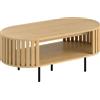 HOMCOM Tavolino ovale con vano contenitore, angoli arrotondati, design a listelli, 100 x 50 x 40 cm, Legno naturale | Aosom Italy