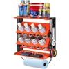 Wallmaster Portabottiglie spray da parete, resistente, per garage e casa, con 8 fori per lattine e 2 ripiani, arancione