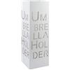 Baroni Home Portaombrelli Design Moderno Porta Ombrelli in Metallo con Intaglio Scritta Umbrella Holder Bianco con Gancino e Vaschetta Scolapioggia Rimovibile 15,5X15,5X49 cm