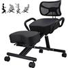 Wakects Sedia Ergonomica in Ginocchio Regolabile, Pelle, Struttura in Acciaio, Schienale Traspirante, con Ruote, Nero, per Casa e Ufficio