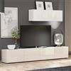 Dmora - Mobile porta TV Randfontein, Credenza da soggiorno, Armadio basso per TV, Base parete attrezzata, Made in Italy, 225x38h39 cm, Bianco lucido