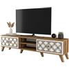 Dmora - Mobile porta TV Skat, Credenza da soggiorno, Armadio basso per TV, Base parete attrezzata, 180x35h44 cm, Noce e Bianco