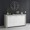 Dmora - Credenza Bellevue, Buffet da soggiorno, Mobile porta TV, Madia per salotto, Armadio moderno a 3 ante, 144x42h80 cm, Cemento e Bianco