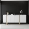 Dmora - Credenza Betel, Buffet da soggiorno, Madia da salotto, Dispensa da cucina, 160x35h80 cm, Bianco e Oro