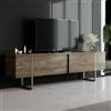 Dmora - Mobile porta TV Centaurus, Credenza da soggiorno, Armadio basso per TV, Base parete attrezzata, 180x30h50 cm, Noce e Oro