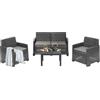 Dmora Set Salotto da Esterno Vieste, Composizione da Giardino con 2 poltrone, 1 Divano e 1 tavolino, Effetto Rattan con Cuscini, 100% Made in Italy, Antracite