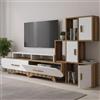 Dmora - Parete attrezzata Zephyria, Composizione soggiorno, Mobile salotto multiuso, Armadio porta TV, 205x37h50 cm, Noce e Bianco