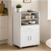 Dmora - Carrello Scottsdale, Mobile ausiliare per cucina con ruote, Armadio multiuso con 2 ante e 1 ripiano, cm 59x40h92, Bianco