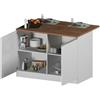 Dmora - Isola da cucina Emmanuel, Armadio multiuso, Mobile per cucinotto, Tavolo ausiliario, 100% Made in Italy, 125x90h90 cm, Bianco lucido e Rovere