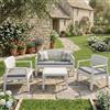 Dmora - Set Salotto da Esterno Carpi, Composizione da Giardino con 2 poltrone, 1 Divano ed 1 tavolino, Salottino Effetto Rattan con Cuscini, 100% Made in Italy, Bianco
