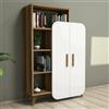 Dmora - Credenza Capella, Buffet da soggiorno, Madia da salotto, Dispensa da cucina, 90x32h132 cm, Noce e Bianco