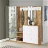 Dmora - Mobile da ingresso Media, Entratina appendiabiti, Composizione per atrio, Consolle portaoggetti multifunzione, 187x38h180 cm, Quercia e Bianco