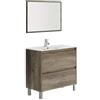 Dmora Mobile Bagno + Specchio-Legno-cm. 80 x 80 x 45, Noce, 2 cassetti
