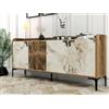 Dmora - Consolle Deneb, Credenza da soggiorno, Armadio basso per TV, Base parete attrezzata, 180x35 h78 cm, Noce e Bianco Marmo