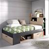 Dmora - Letto per bambini Cristallo, Lettino per cameretta con testiera, Struttura per letto singolo con cassetto e scaffali, 218x99h96 cm, Rovere e Antracite