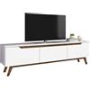 Dmora - Mobile porta TV Cor, Credenza da soggiorno, Armadio basso per TV, Base parete attrezzata, 180x35h49 cm, Bianco e Noce