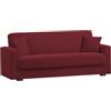 Dmora - Divano letto 3 posti Pinto, Divano letto contenitore lineare, Sofà da soggiorno in tessuto imbottito con apertura click-clack, 212x80h87 cm, Rosso
