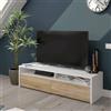 Dmora Mobile Basso TV 2 Ante-Legno Bianco e Rovere, 130 x 36 x 42 cm