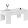 Dmora - Tavolino da salotto Oceanside, Tavolino da caffè con piano elevabile, Tavolo basso da soggiorno, 100x50h45/56 cm, Bianco lucido