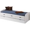 Dmora Letto singolo con letto estraibile inferiore e tre cassetti, colore bianco, cm 98 x 63 x 195
