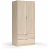 Dmora - Guardaroba Burbank, Armadio per camera da letto a 2 ante e 2 cassetti, Mobile per camera da letto con barra appendiabiti, 81x52h180 cm, Quercia
