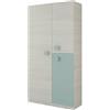 Dmora Armadio Guardaroba per cameretta, 2 Ante, Verde Acqua-cm. 90 x 200 x 52, Unico